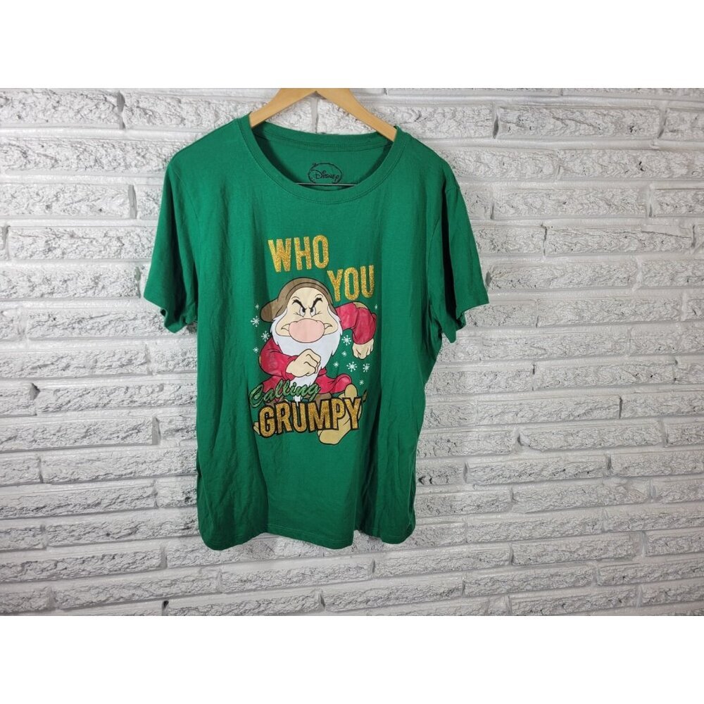 Disney Grumpy Green Glitter Graphic Tee Women's 2XL Cotton Blend Crew Neck NOV3E